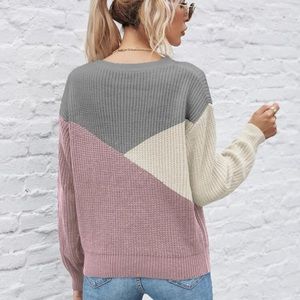 Pink tan and grey sweater